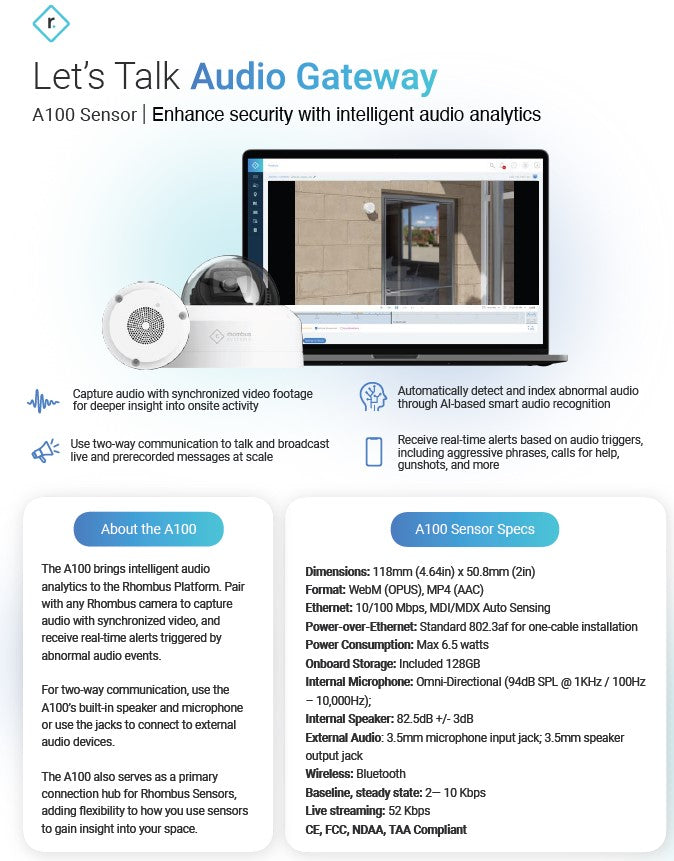 CAM-0009: A100 Audio Gateway Sensors w/5 year subscription